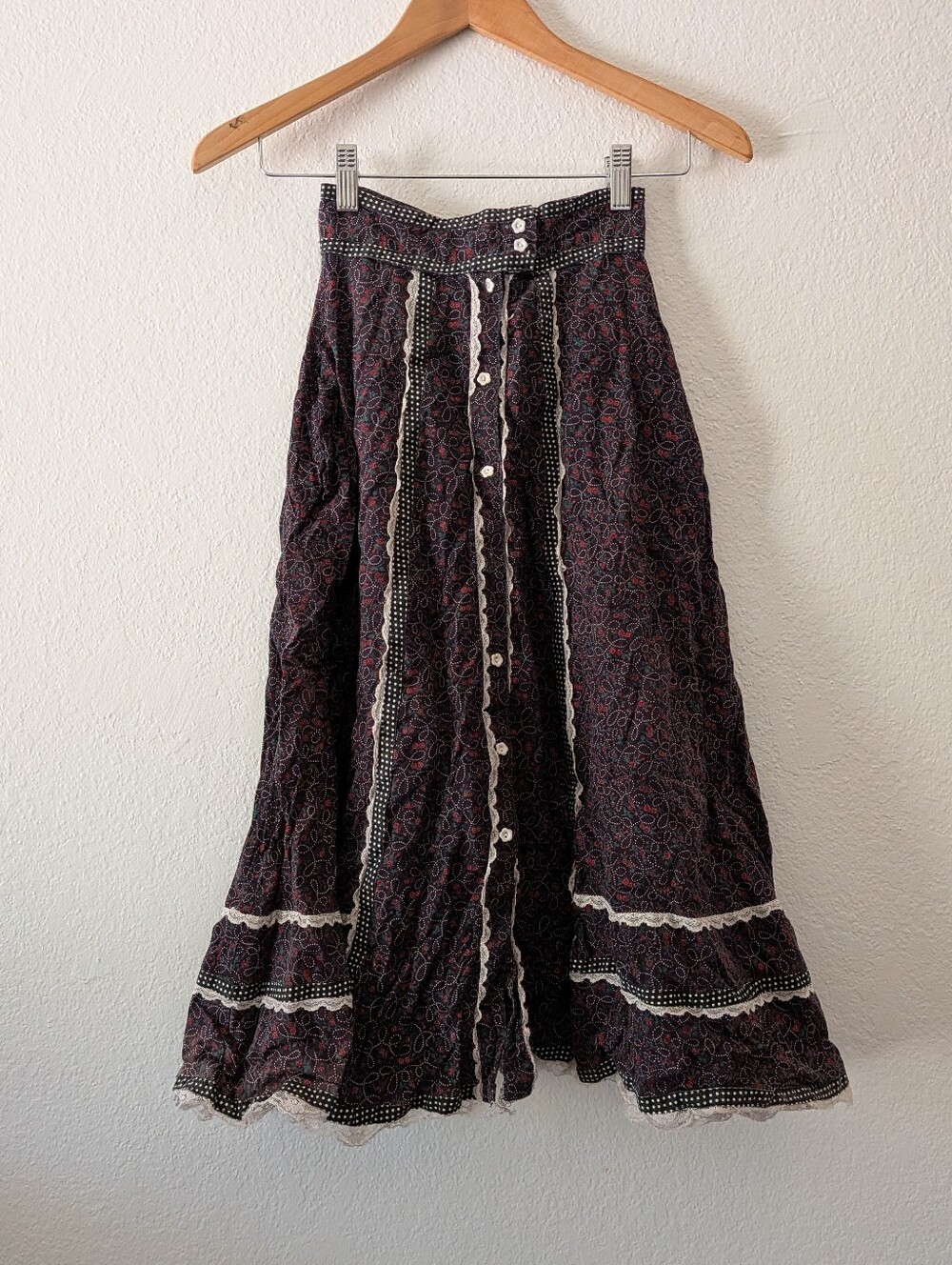Vintage 70's Jessica's Gunnies Gunne Sax Prairie Skirt Sz 7 Juniors Floral